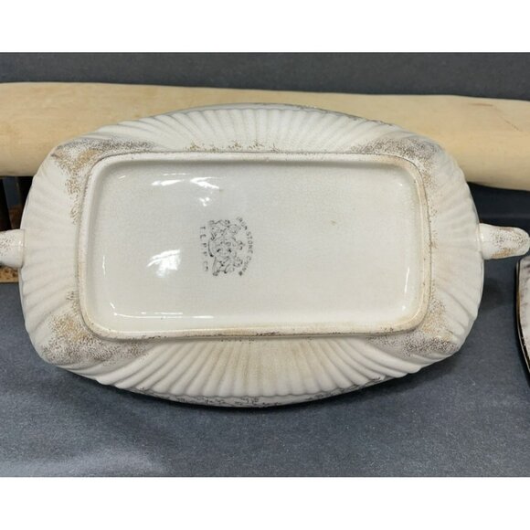 T.E.P.P. Co. Antique White Ironstone Covered Dish Tureen Crazed Stained Floral - Picture 12 of 16